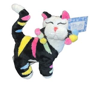 Vtg Whimsy Clay Plush Black Rainbow Cat Kitten Amy Lacombe WHIMSICLAY W Tag 8x6